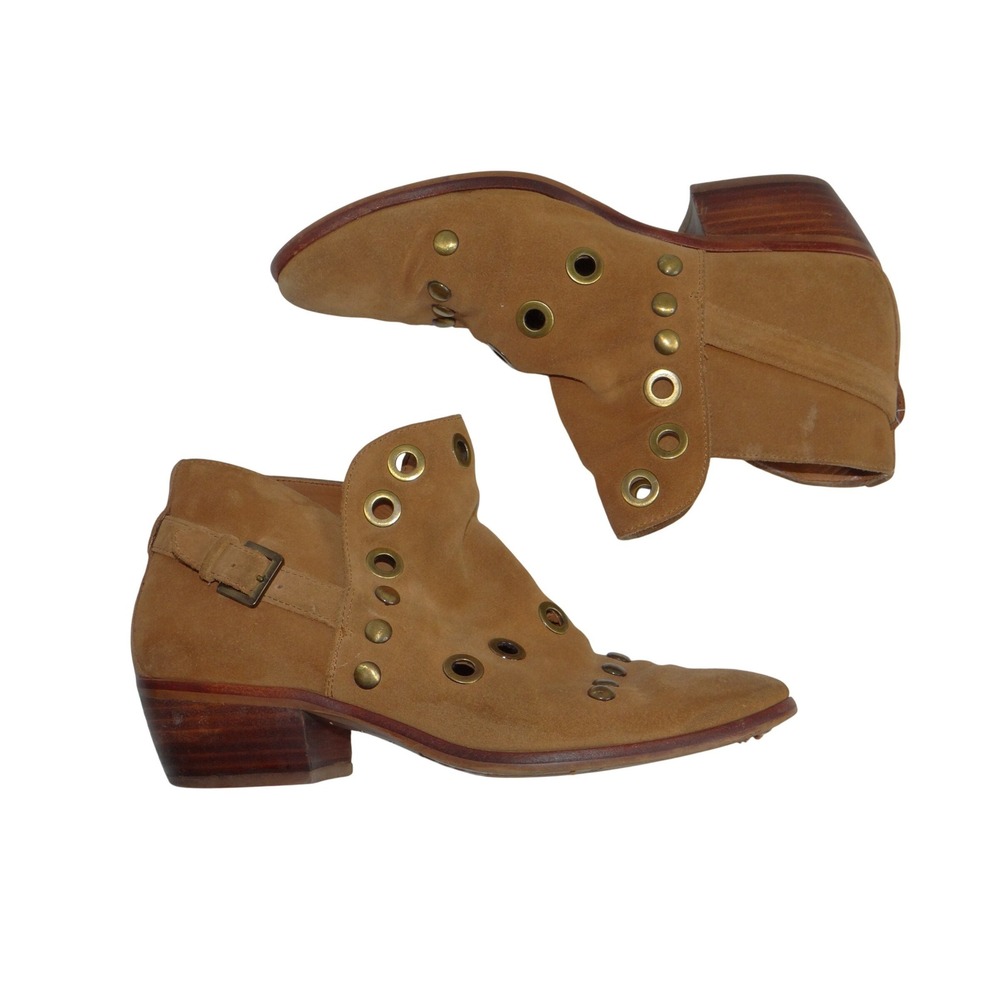 Sam‎ Edelman Tan Suede Studded Grommet Western Ankle Boots Size 9 3451